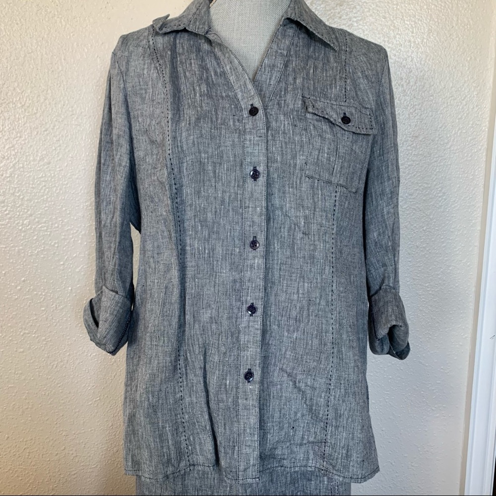 Ecologie 3 Piece Set - Short and Long Sleeve Lined Skirt Denim Linen Navy Blue
